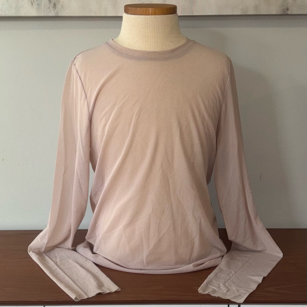 Aritzia Wilfred Free Cream Sheer Mesh Long Sleeve Top; Size Large